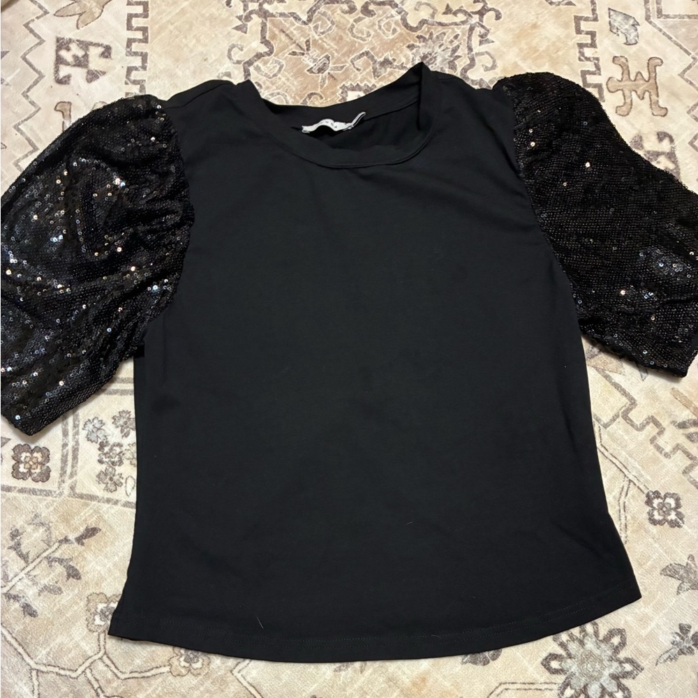 Lush Black Sequin Sleeve Kids Top